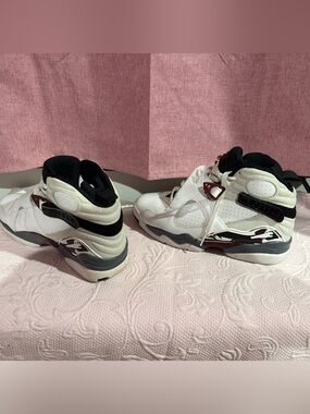 Nike Air Jordan 8 Retro White Burgundy Gray Basketball Sneakers Size 8